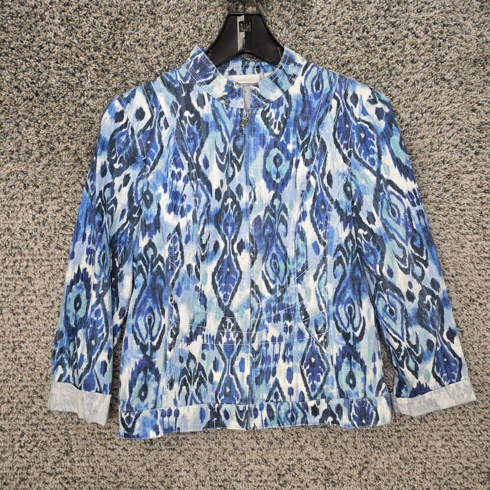 Chicos Jacket Womens 0 US Small Blue Full Zip Lightweight Linen Cotton Ladies